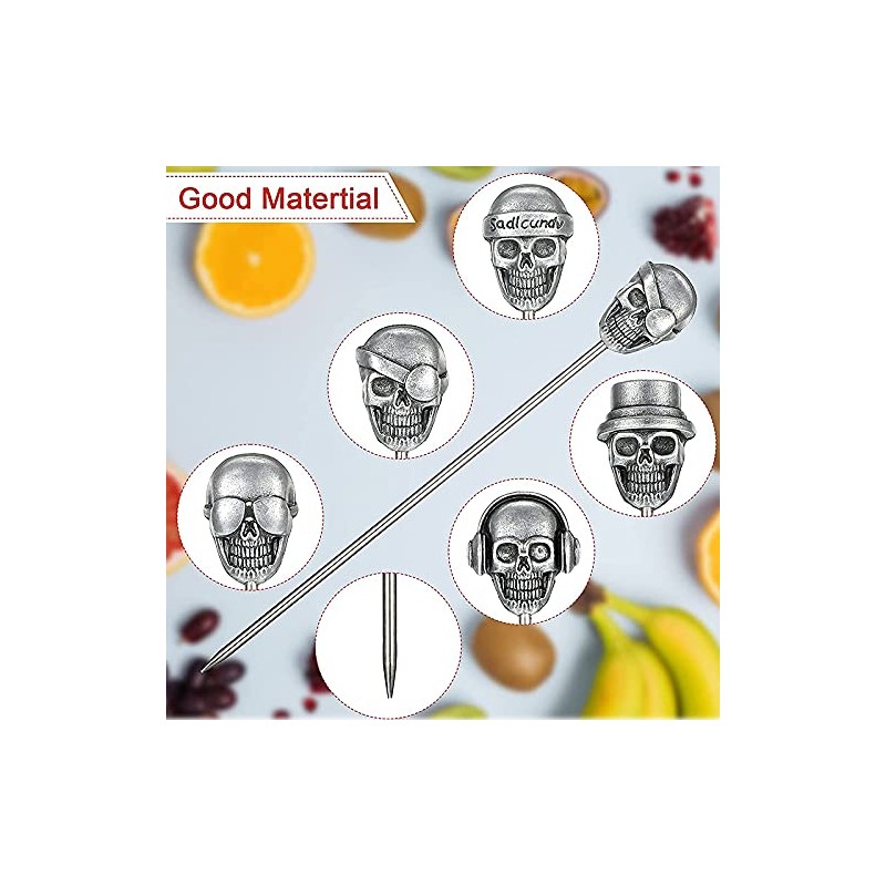 SUMPIGGER Reusable 6Pcs Skull Cocktail Picks Martini Picks Reusable Olive