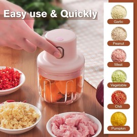 Electric Garlic Chopper, Charging Wireless Food Chopper Mini, 100ML/250ML, USB Garlic Chopper Electric, Cordless Blender Processor Crusher for Ginger, Chili, Fruit, Meat, Spices, Beans, etc（Pink）