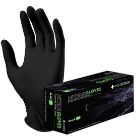 MEDSTOCK Black Nitrile Gloves, Disposable, Medical Grade Hand Protection, Food Safe, Powder & Latex-Free, Non-Sterile, Textured Fingertips, Beaded Cuff, 5 grams (1 Box/100 pcs, Large)