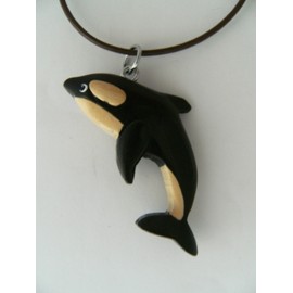 Cornelissen Necklace Sword Whale, Wooden Pendant Leather Cord Chains Fashion Jewellery Whales Fish Animals Animal Orca, Wood
