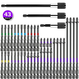 (43Pcs) Impact Screwdriver Bit Tools, Speedboat Impact Screwdriver Bit Tool Set With Gun Black Purple Rubber Sleeve, Power Tools Accessories, Black Self-Locking Extension Rod
