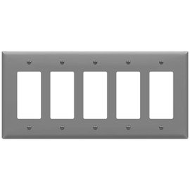ENERLITES Decorator Switch Cover, Five Gang Outlet Wall Plate, Mid-Size 5-Gang 4.88" x 10.03", Unbreakable Polycarbonate Thermoplastic, UL Listed, 8835M-GY, Gray