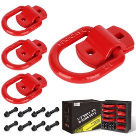 AUTOBOTS 1/2" Heavy Duty Bolt-On Forged D Ring, 12000Lbs Break Strength Tie Down Anchors Hooks, for Trailers, Trucks, and Cargo Tie Downs (Pack of 4) Red