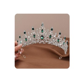Yheahin Vintage Crystal Crown and Tiara for Women Bridal Wedding Rhinestone Tiara Princess Queen Crown Gothic Black Tiara Headpieces for Cosplay Costume Birthday Party (Silver-green)