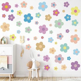 63 Pcs Flowers Wall Sticker, PVC Decal Easy Peel and Stick Wall Stickers, 4 Sizes Flower, Colorful Cute Children's Wall Stickers, for Boys and Girls Bedroom Nursery Decorations Kindergarten(10 Sheets)