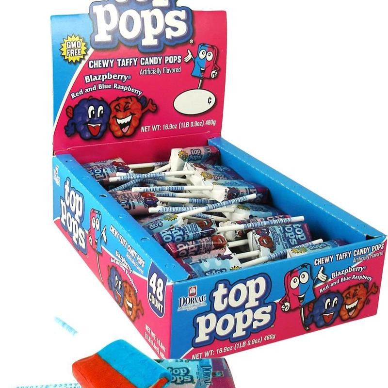 Taffy Pop Tops Candy 48 Count Box Assorted Flavors -