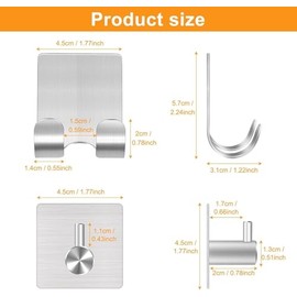 CGBE 4 Piezas Ganchos,304 Acero Inoxidable, 2 Piezas Soporte de Afeitar + 2 Piezas Ganchos de Baño,Adhesivos Organización, Accesorios para La Cocina, para Maquinilla de Afeitar,(plata)