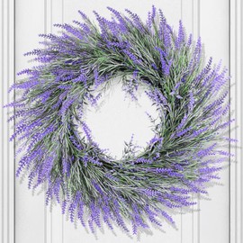 HUZIYAHAN 24 inch Large Spring Artificial Lavender Wreath Decor, Purple Lavender Wreath Spring Summer Winter Wreaths for Front Door Outdoor Outside Indoor Wall Window Home Rustic Farmhouse Decorations