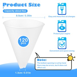 120 Pcs Disposable Engine Oil Paper Funnels, Motor Oil Cone Funnel for Single Use, Paper Funnel for Dispensers, Automotive Car Fuel Funnels Dispenser for Water, Engine Oil, Coolant