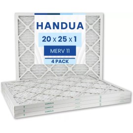 HANDUA 4 Pack 20x25x1 Air Filter MERV 11, Plated Furnace AC HVAC Air Replacement Filter