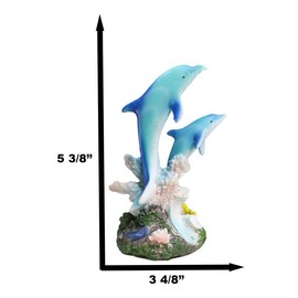 Ebros Sea World 2本のボトルノーズイルカ 水泳 コーラルリーフ 像 高さ5.5インチ 海洋 海洋 装飾 置物