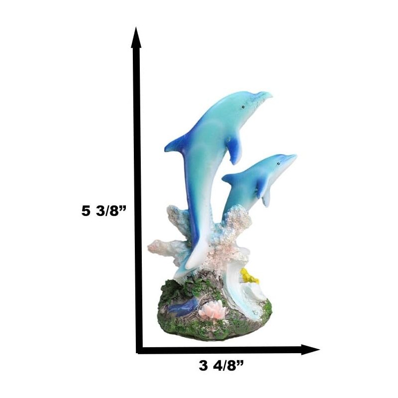 Ebros Sea World 2本のボトルノーズイルカ 水泳 コーラルリーフ 像 高さ5.5インチ 海洋 海洋