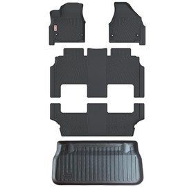 RILLEC Floor Mats Accessoires 3 Row Liners Set & Cargo Liner Custom Fit for 2017-2025 Chrysler Pacifica Hybrid Touring L/Hybrid Touring Models(7 or 8 Passenger Models),TPE All Weather Car Mat