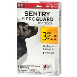 SENTRY PET CARE Fiproguard for Dogs, Flea and Tick Prevention for Dogs (45-88 Pounds), Includes 3 Month Supply of Topical Flea Treatments