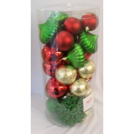 at home 40 Count Shatterproof Christmas Tree Ornaments Balls Snowflakes Red Green Colors
