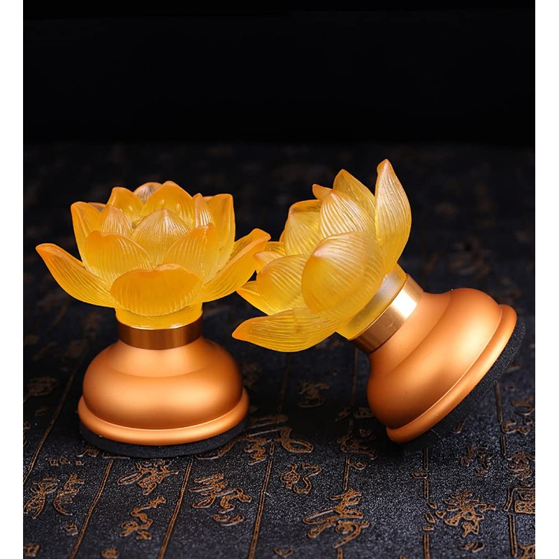 1Pair - LED Glazed Lotus Buddhist Lamp, Light offering Before