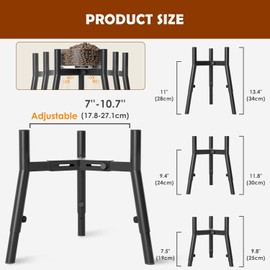 Adjustable Dog Bowl Stand, 7-10.7 Inches Wide, 9.8-13.4 Inches High, Sturdy Round Tubular Elevated Dog Bowl Stand, Suitable for Small, Medium and Dogs (Bowl Not Included)