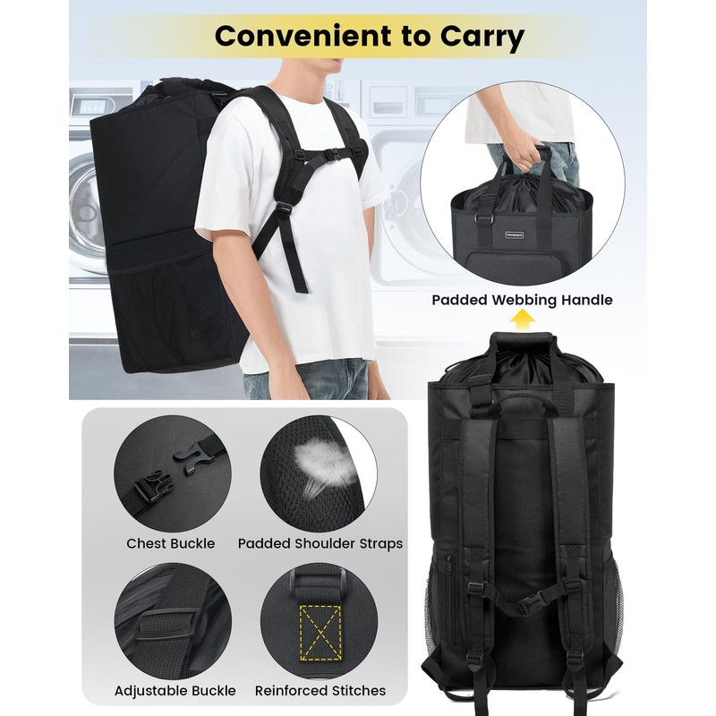 Vorspack 2 in 1 Laundry Bag Backpack with Shoulder Straps,