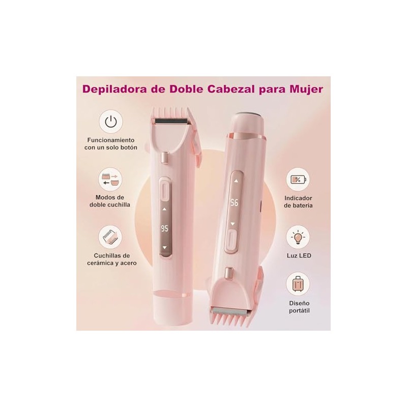 2 En 1 Depiladora Mujer Eléctrica con Luz LED Portátil