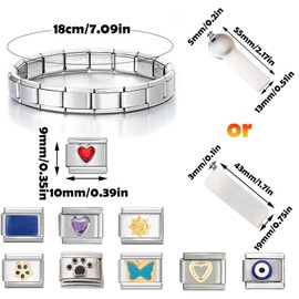 REGODI 11 PCS Italian Charms Bracelet Sets, Removable Classic Stainless Steel 9MM Module Charm Bracelet with Opening Tools, Modular Italian Charm Bracelet Links for DIY Jewelry Gifts