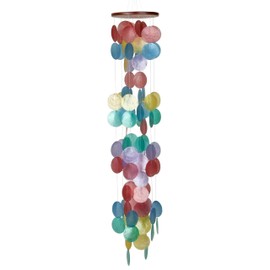 Woodstock Chimes Capiz Waterfall Wind Chime, 40" Rainbow Capiz Round Sea Shell, Handcrafted Ocean Theme Windchime for Outdoor, Patio or Garden Décor (CWH)