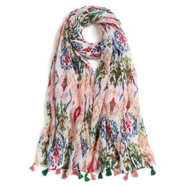 QIUTIMIY Scarf for Women Lightweight Soft Floral Leopard Printed Scarves Fall Winter Fashion Shawl Wrap with Fringe(Pink Green)