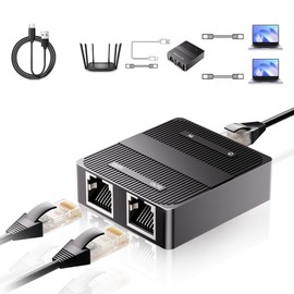 1 to 2 Gigabit Ethernet Splitter, 3-Port 1000Mbps Network Switch with Type-C Power, Dual LAN RJ45,Support IGMP,Mini Size Plug and Play for Cat6/7/8