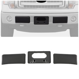 ECOTRIC Front Bumper Guards Pads + License Plate Frame Compatible with 2009-2014 Ford F150 Replacement for 9L3Z17E810B FO1053100 9L3Z17A385A FO1068134 Black
