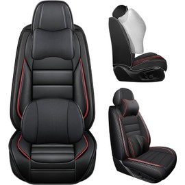 Bitablue Seat Covers for Nissan Rogue 2008-2025 Nappa Leather Car Seat Cover Compatible Airbag Seat Protector Waterproof Luxury Auto Seat Covers(Black&Red,Front Set with Pillow)