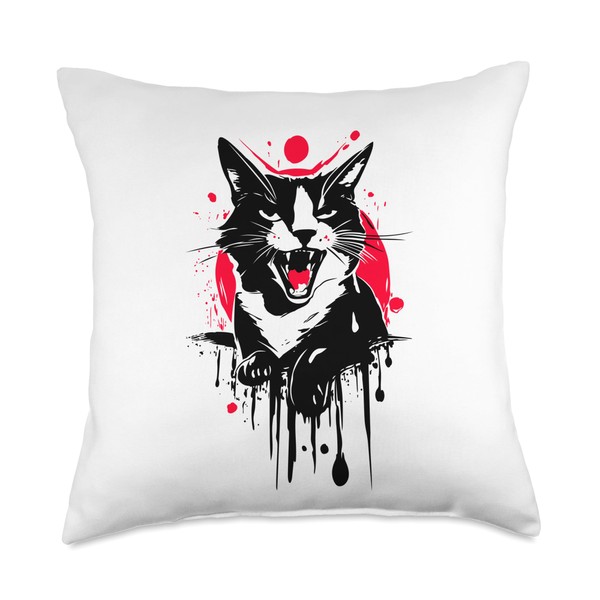 Cat with open mouth Street Art Tattoo Style Wild Cat