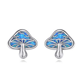 ONEFINITY Mushroom Earrings 925 Sterling Silver Mushroom Stud Earrings Blue Opal Mushroom Jewelry Gift for Women Mushroom Lover
