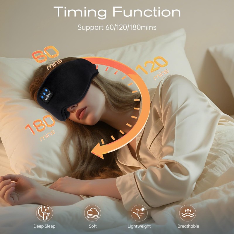 MUSICOZY BambooCotton Sleep Mask Headphone with Dual Removable 3D Eye