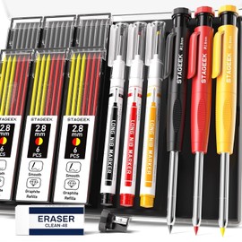 STAGEEK Architectural Mechanical Pencil Set of 3 with Pencil Leads (36 leads) High Durability for Carpenter/Architecture/Construction/Marking (Black, Red, Yellow Lead Set)