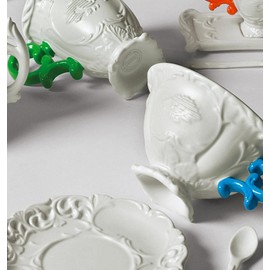 Seletti I‐Wares Set with Coloured Handle, Porcelain, White/Yellow