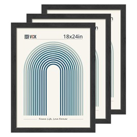 VCK 18x24 Black Poster Frame 3 Pack, Picture Frame with Exclusive Wood Grain, Studio & Concert & Gallery Frame, Wall Hanging