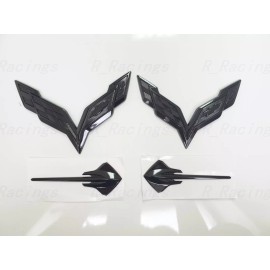 GM Gloss Black Front & Rear & Stingray Cross Flags Emblem For 2014-2019 Corvette C7