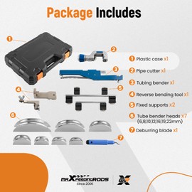 maXpeedingrods Pipe Tube Bender Set, 1/4" to 7/8" Ratcheting Tubing Bender Kit, 90° Forward/Reverse Pipe Bending Tool with 7 Aluminum Dies, Tube Cutter & Deburring Tool, for HVAC Air Condition Repair