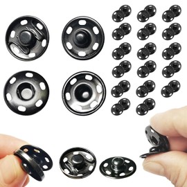 Kumomi Snap Buttons, 20 Pairs Buttons, No Fasteners, Easy Installation, Metal Buttons, DIY Handmade, Sewing Type, Sewing Material, Sewing Clothing, Snap Buttons, Black (Black, 0.5 inch (12 mm), 20