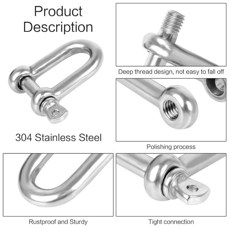 Pack of 12 M5 Stainless Steel Shackles Galvanised D Ring