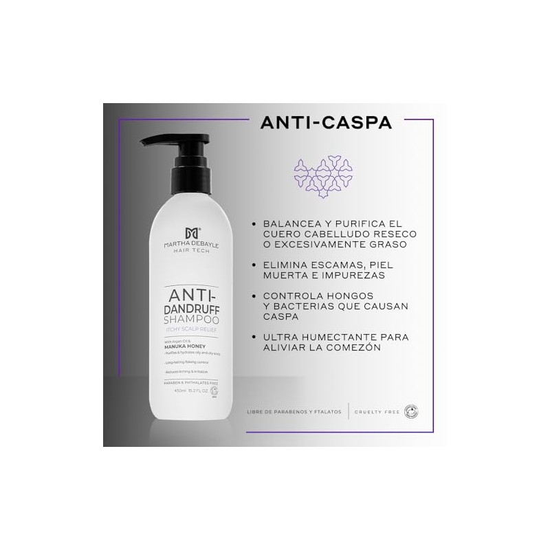Martha Debayle Shampoo Anti-Caspa. Con Piritionato de Zinc, Miel de