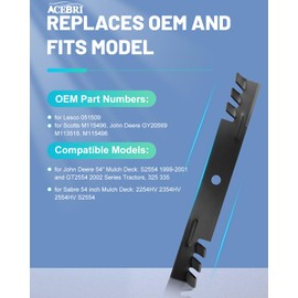 ACEBRI Mulching Blades 54 '' Fit for Lesco 051509,for Scotts M115496, for John Deere GY20569, M113518, M115496 325 335 345 425 445 GS25 GS35 GS45 GS75 F725 HD45 HD75 G100 54 Mower Blades 3Pack