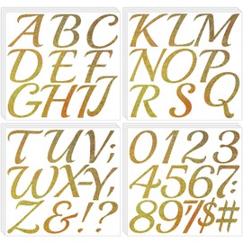 12 hojas de pegatinas de letras grandes - 7,6 cm de letras escritas a mano, de purpurina dorada, vinil autoadhesivo, alfabeto, números, pegatinas adhesivas para pegar en letras para manualidades