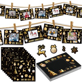 Capoda 24 Sets Christmas Photo Frame Cards with Stickers DIY Xmas Craft Kit Black Gold Christmas Picture Frame Ornaments for Christmas Tree Decor Winter Holiday Party Favor Gifts Classroom Activities