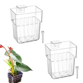 Aquarium Plant Holder, Aquatic Fish Tank Plant Holder with Hooks, Clear Aquatic Fishtank Planter Hanging Holder, Fish Tank Decorations Aquarium Decor (2 Pcs)