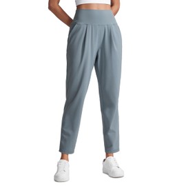 CRZ YOGA Butterlift Ankle Casual Yoga Pants for Women 7/8 Tapered Front Pleated for Lounge Travel with Pockets Belgian Blue X-Small