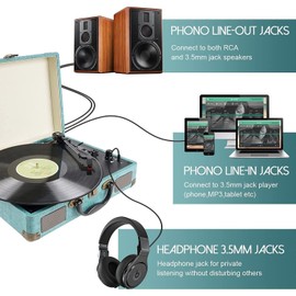 Vinyl Record Player Turntable with Built-in Bluetooth Receiver & Stereo Speakers,3 Speed 3 Size Suitcase Record Player,Support Vinyl-to-MP3 Recording