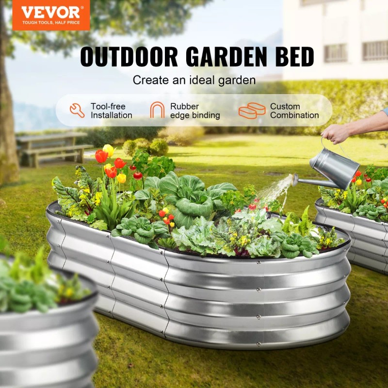 Vevor Cama De Jardín Elevada De Metal 48x24x11 Pulga Plata