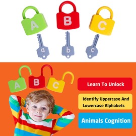 Dinhon Color Alphabet Learning Lock Toys Educational Letter Combination-with 26 Locks, 26 Keys Montessori Preschool Alphabet Learning Game for Ages 3 yrs+