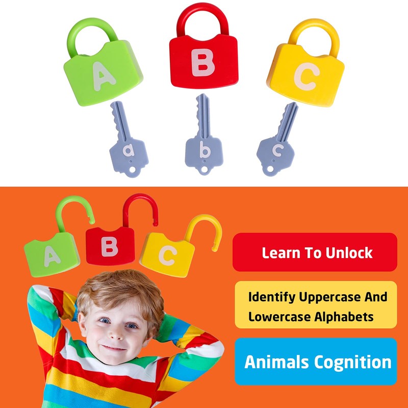 Dinhon Color Alphabet Learning Lock Toys Educational Letter Combination-with 26