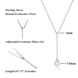Pearl Necklace for Women Single 925 Sterling Silver Freshwater Pearl Pendant Real Natural Adjustable Necklaces Fine Jewelry Gifts for Mother Wife (sliver)